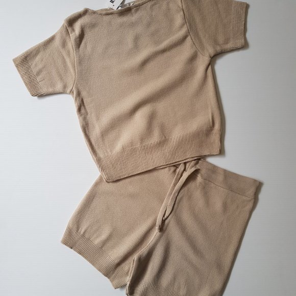Beige Knit Short And Tee Set Soft Stretch Shorts And T-shirt Coordinates - Picture 7 of 15